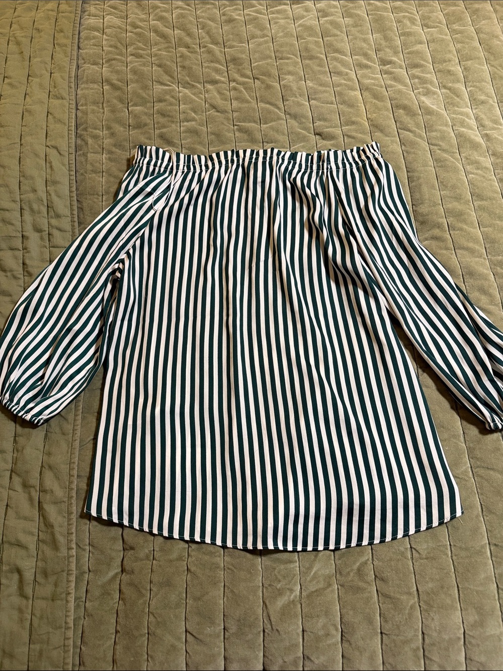 H&M Off-Shoulder Striped Tunic in Green and White